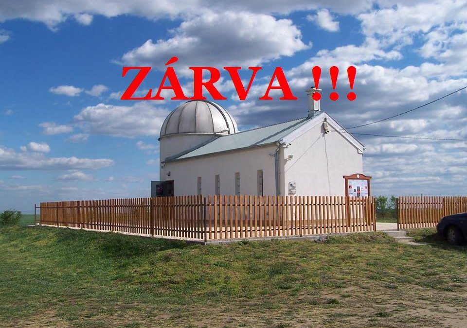 Átmenetileg bezár a Tápiómenti Bemutató Csillagvizsgáló is!